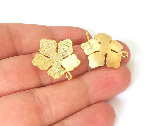 2 Flower earring stud base Gold Plated brass earring 1 pair (26x24mm) G24818