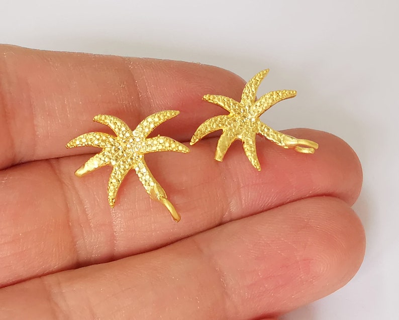 2 Palm tree earring stud base Gold Plated brass earring 1 pair (23x20mm) G24819