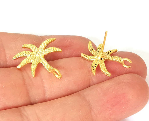 2 Palm tree earring stud base Gold Plated brass earring 1 pair (23x20mm) G24819