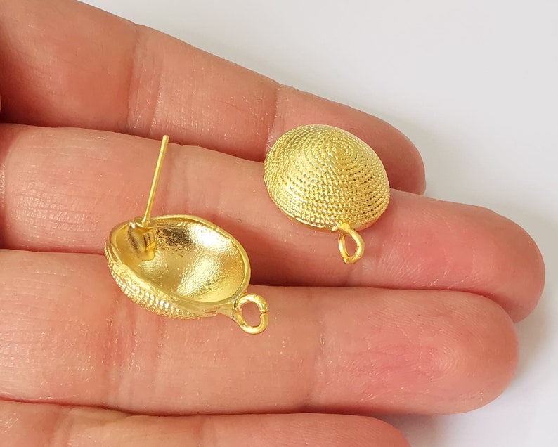 2 Dome Spirals Swirl earring stud base Gold Plated brass earring 1 pair (24x18mm) G24820