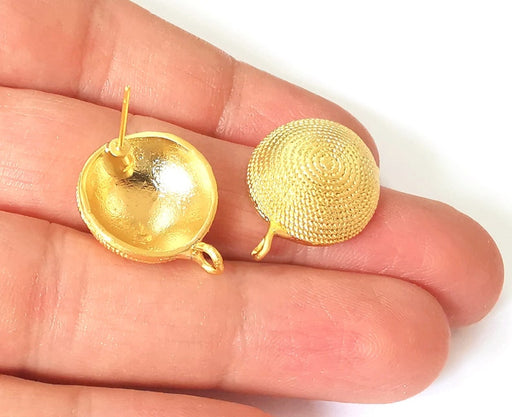 2 Dome Spirals Swirl earring stud base Gold Plated brass earring 1 pair (24x18mm) G24820