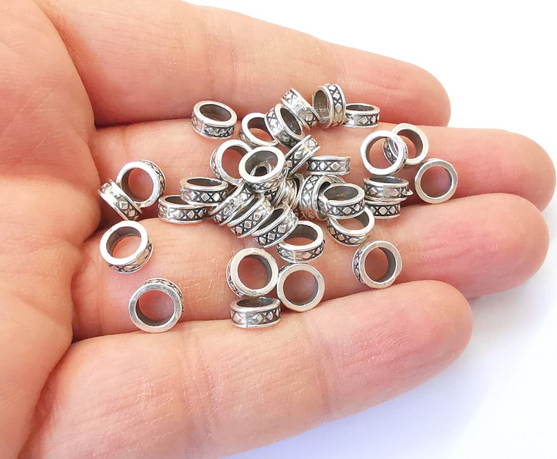 20 Antique Silver Rondelle Beads (7mm) Antique Silver Plated Beads G24960
