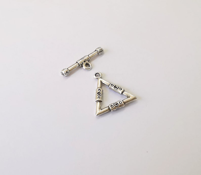 Triangle Toggle Clasps 4 Sets Antique Silver Plated Toggle Clasp Findings 22x21mm+26x7mm G24961