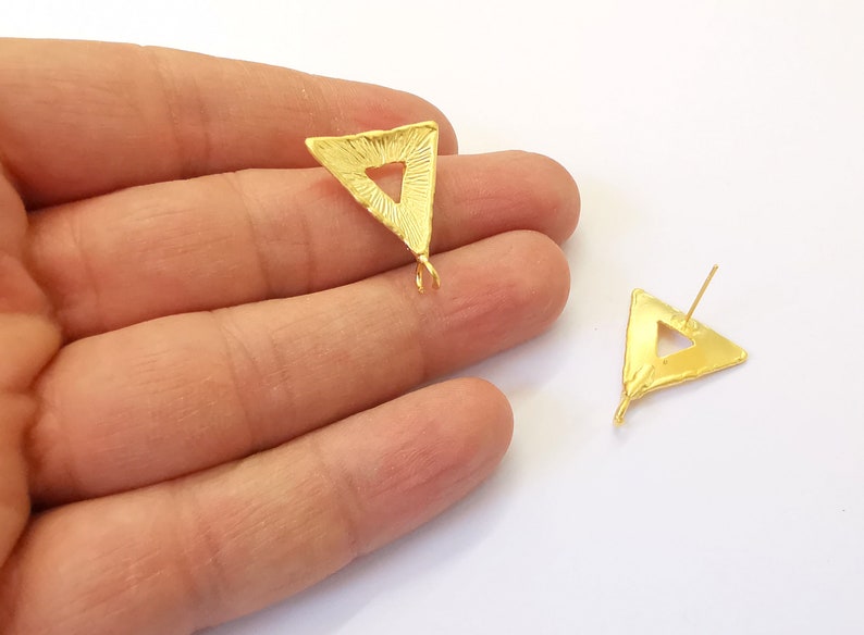 Triangle Earring Stud Base Gold Plated Brass Earring 1 pair (25x21mm) G24967