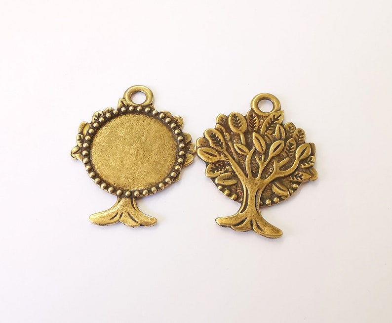 Tree Frame Pendant Blank Antique Bronze Plated Pendant (53x42mm) (30mm Blank Size) G24971