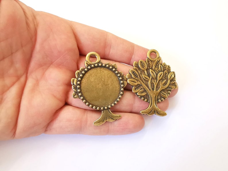 Tree Frame Pendant Blank Antique Bronze Plated Pendant (53x42mm) (30mm Blank Size) G24971