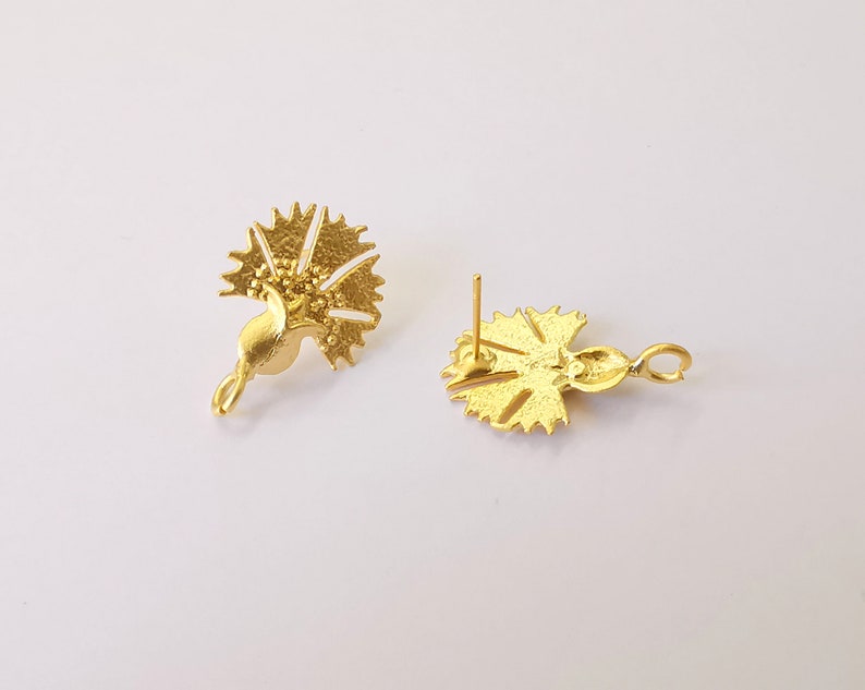 Carnation Earring Stud Base Gold Plated Brass Earring 1 pair (24x16mm) G24973