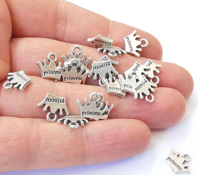 10 Princess Crown Charms Antique Silver Plated Charms (12x10mm) G24975