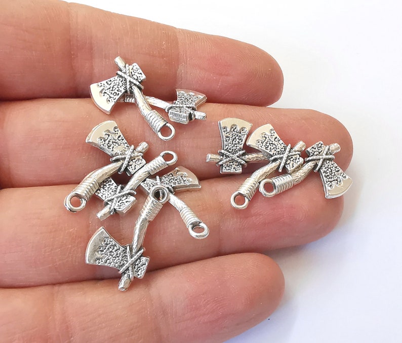 10 Axe Charms Double Sided Antique Silver Plated Charms (22x12mm) G24976