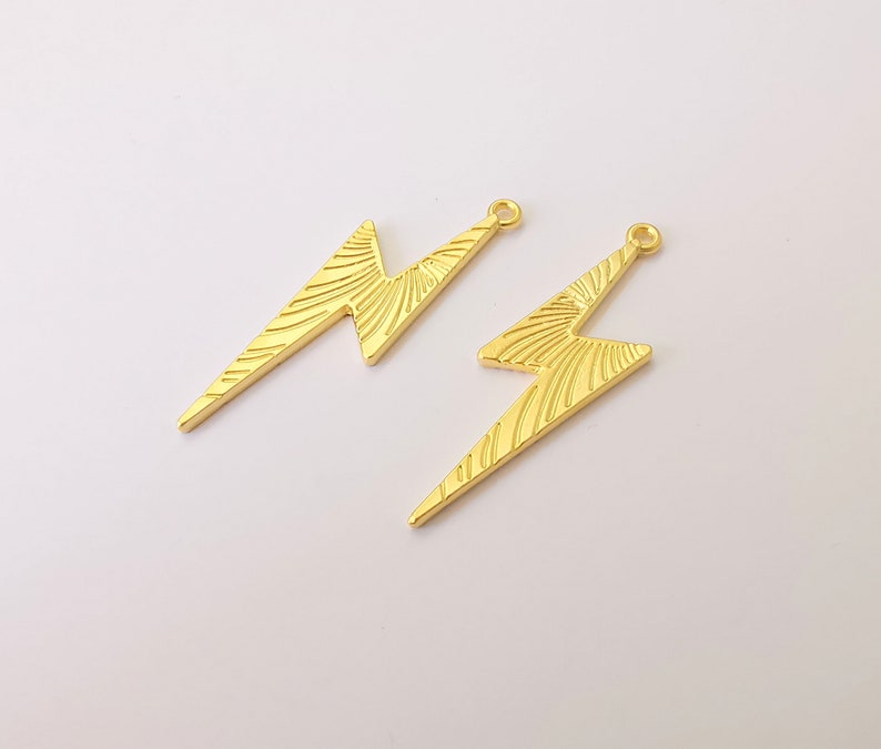 2 Thunder Lightning (Double Sided) Charms Gold Plated Charms (49x14mm) G24978