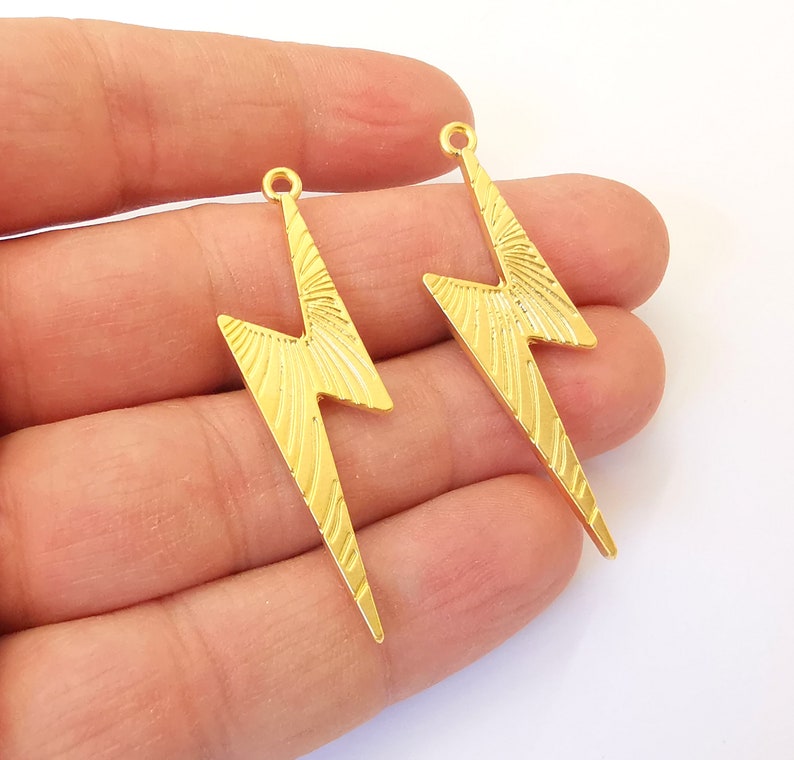 2 Thunder Lightning (Double Sided) Charms Gold Plated Charms (49x14mm) G24978