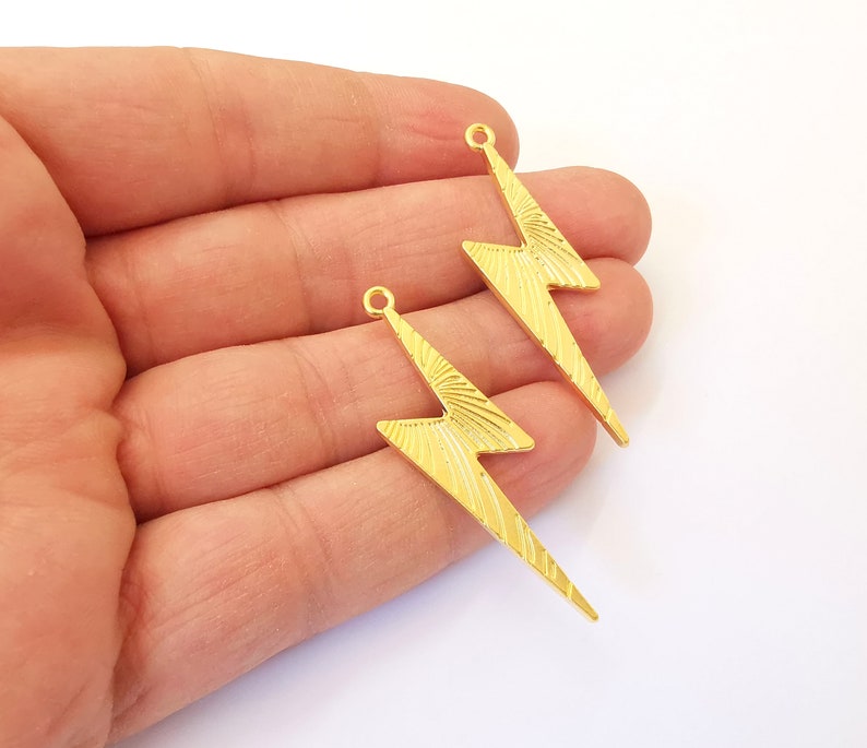 2 Thunder Lightning (Double Sided) Charms Gold Plated Charms (49x14mm) G24978