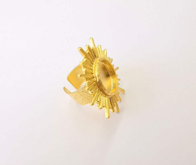 Sun Ring Blank Setting Textured Base Bezel inlay Ring Backs Glass Cabochon Mounting Adjustable Gold Plated (16mm bezel ) G24983