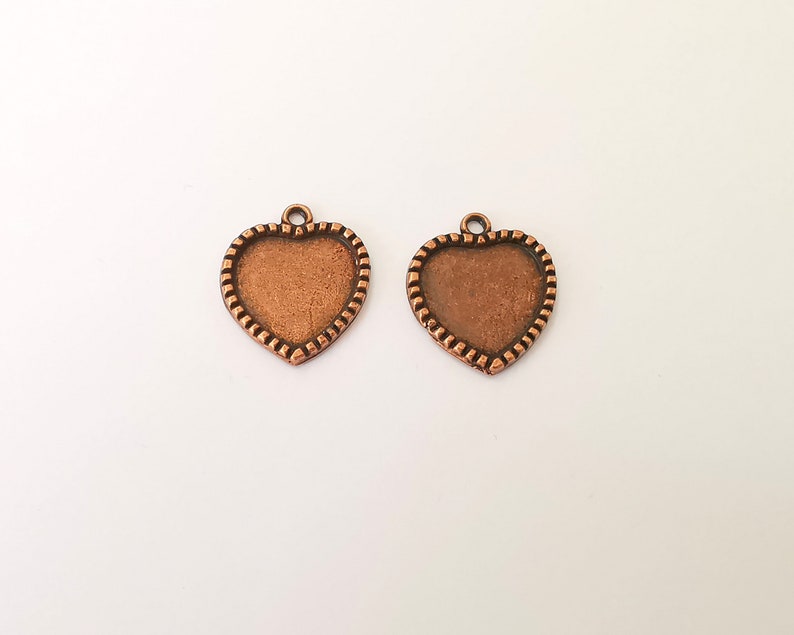 4 Heart Charms Blank Bezel Resin Bezel Mosaic Mountings Copper Plated Charms (25x22mm)( 18x18mm Bezel Inner Size) G24984