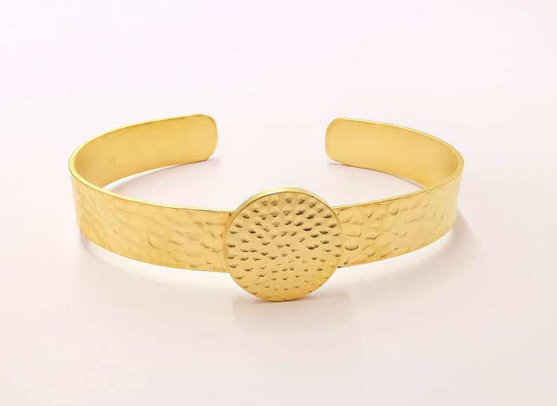 Bracelet Blank Cuff Glass Cabochon Base Hammered Adjustable Gold Plated (18mm ) G24838