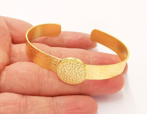 Bracelet Blank Cuff Glass Cabochon Base Hammered Adjustable Gold Plated (18mm ) G24838