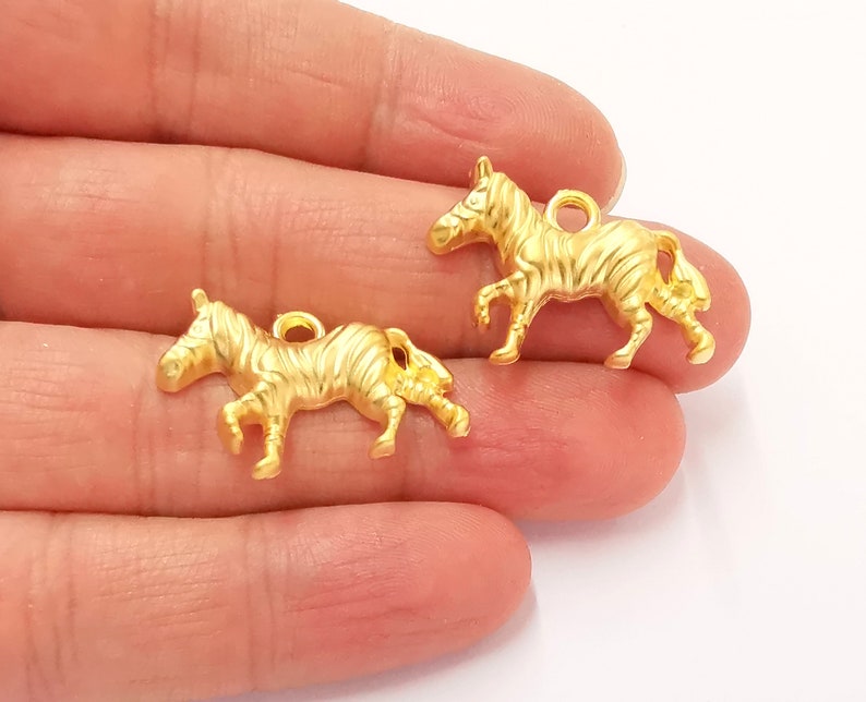 2 Zebra Charms Gold Plated Charms (30x20mm) G24841