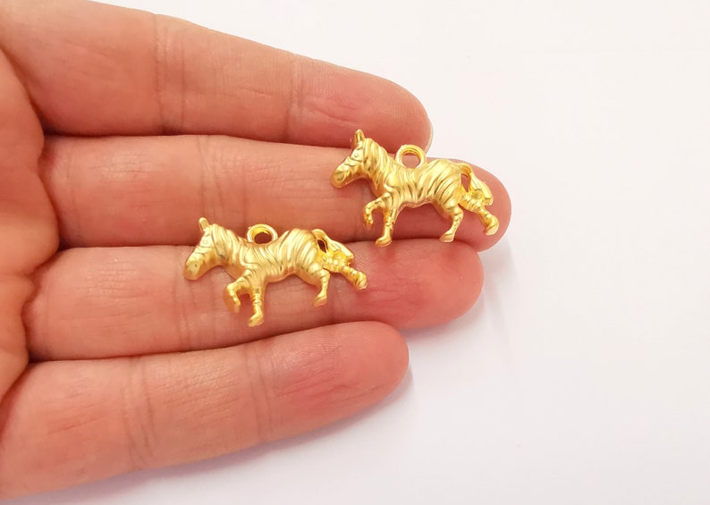 2 Zebra Charms Gold Plated Charms (30x20mm) G24841