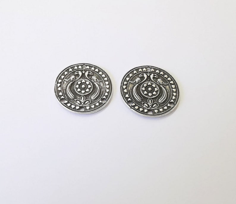 2 Ethnic Charms Connector Charms Antique Silver Plated Charms (28mm) G25005