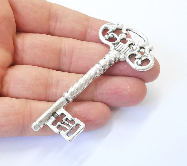 Key Pendant Antique Silver Plated Charms (81x37mm) G25015