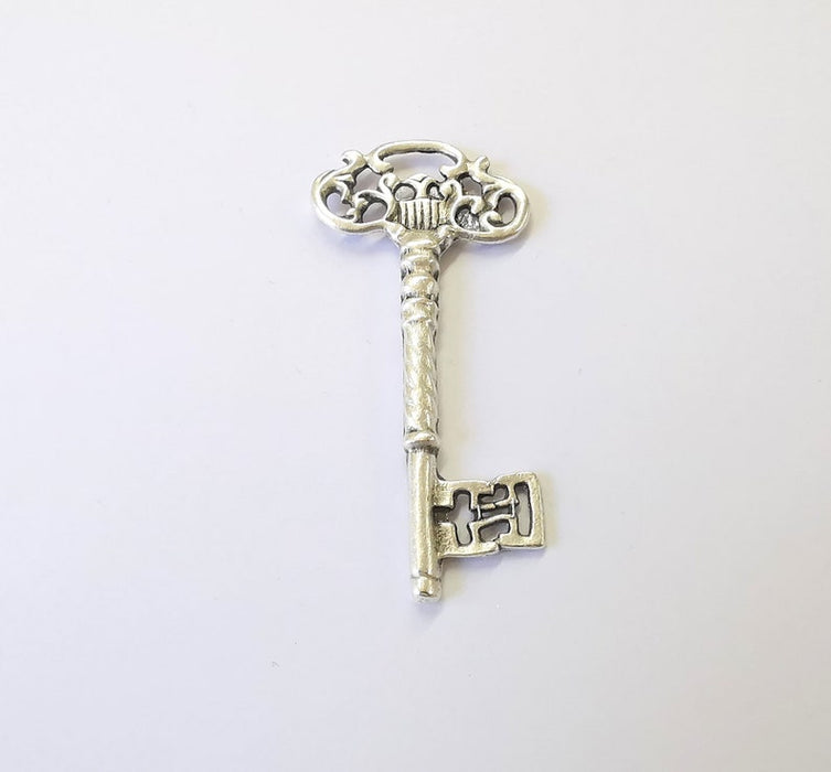 Key Pendant Antique Silver Plated Charms (81x37mm) G25015