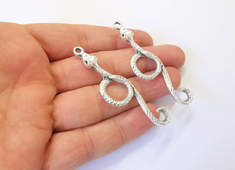 2 Snake Charms Antique Silver Plated Charms (65x18mm) G25016