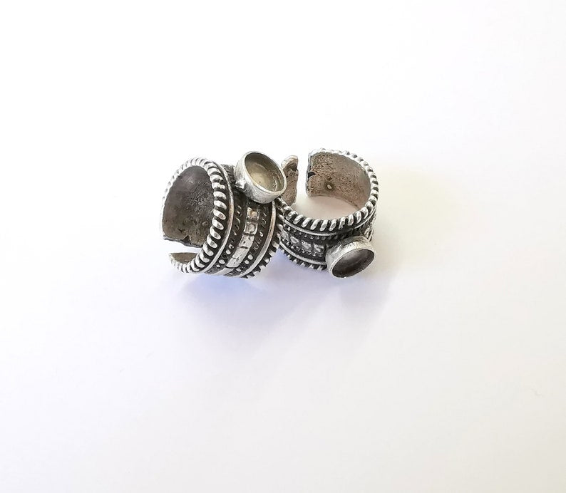 Silver Ring Blank Base Bezel Settings Cabochon Base Mountings Adjustable (8mm Blank) , Antique Silver Plated Brass G25024