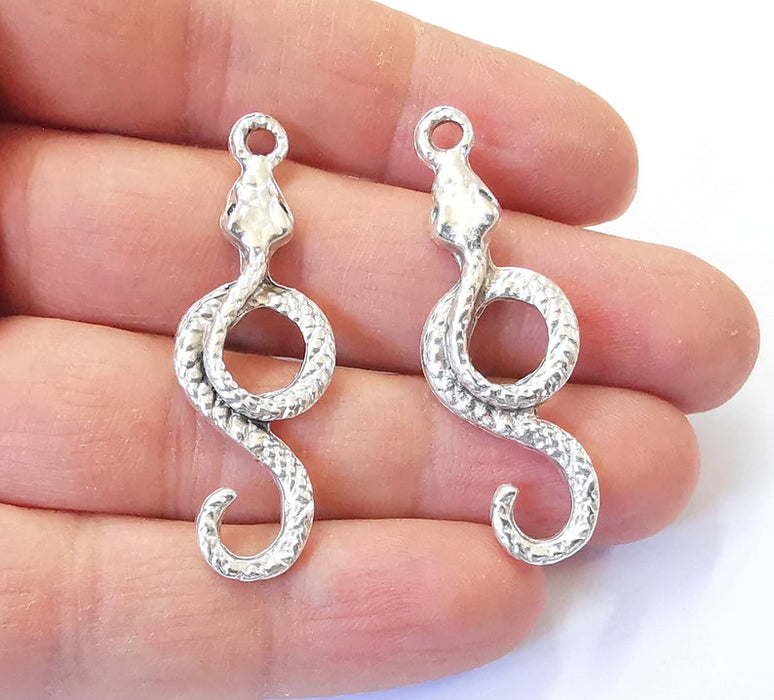 2 Snake Charms Antique Silver Plated Charms (47x16mm) G25026