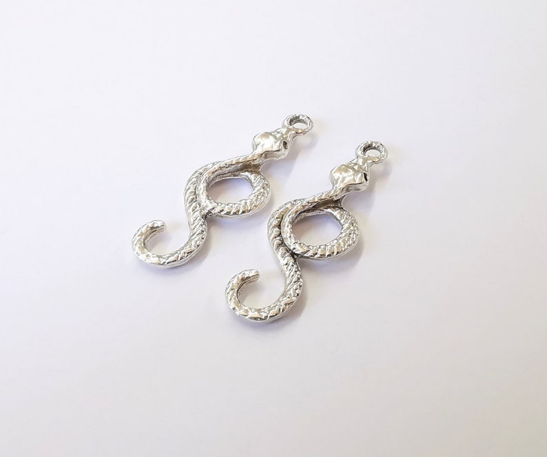 2 Snake Charms Antique Silver Plated Charms (47x16mm) G25026