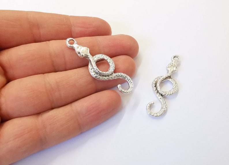 2 Snake Charms Antique Silver Plated Charms (47x16mm) G25026