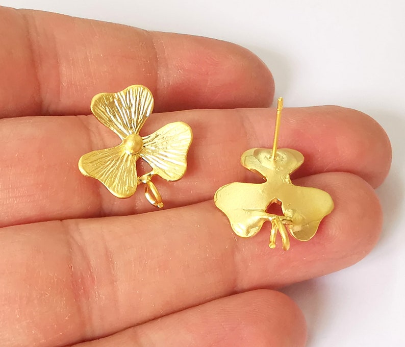 Leaves Earring Stud Base Gold Plated Brass Earring 1 pair (20x18mm) G24885