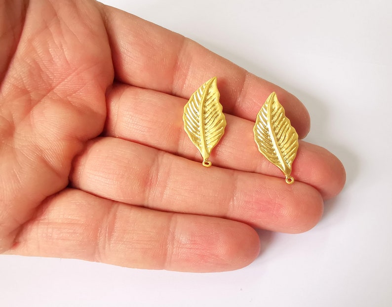 Leaf Earring Stud Base Gold Plated Brass Earring 1 pair (30x13mm) G24887