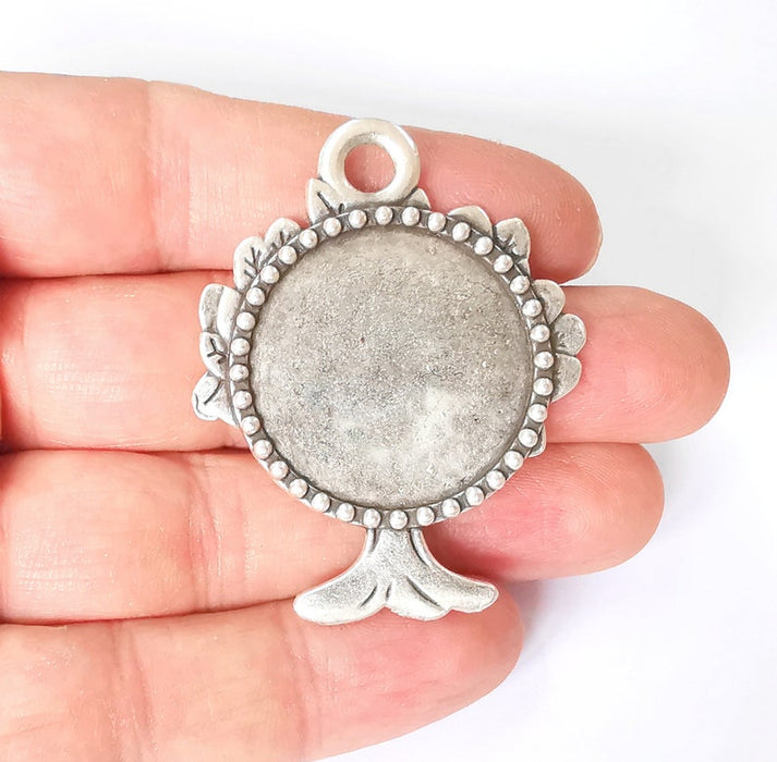 Tree Frame Pendant Blank Antique Silver Plated Pendant (53x42mm) (30mm Blank Size) G24895