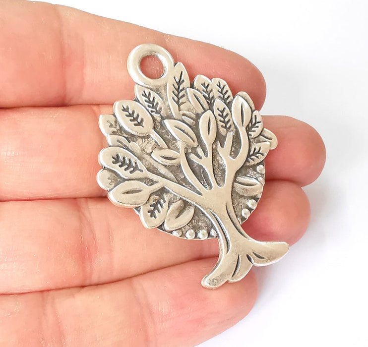 Tree Frame Pendant Blank Antique Silver Plated Pendant (53x42mm) (30mm Blank Size) G24895