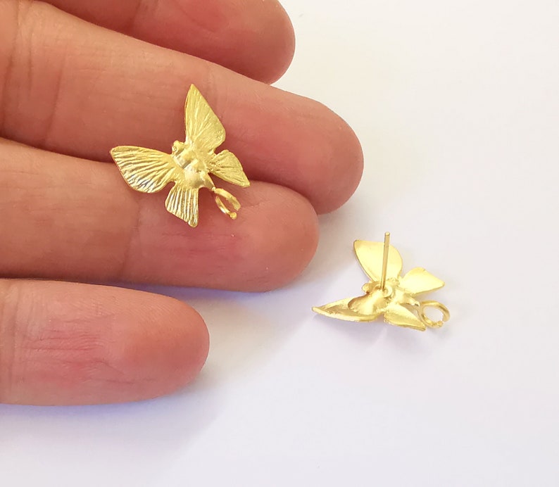 Butterfly Earring Stud Base Gold Plated Brass Earring 1 pair (18x17mm) G24911