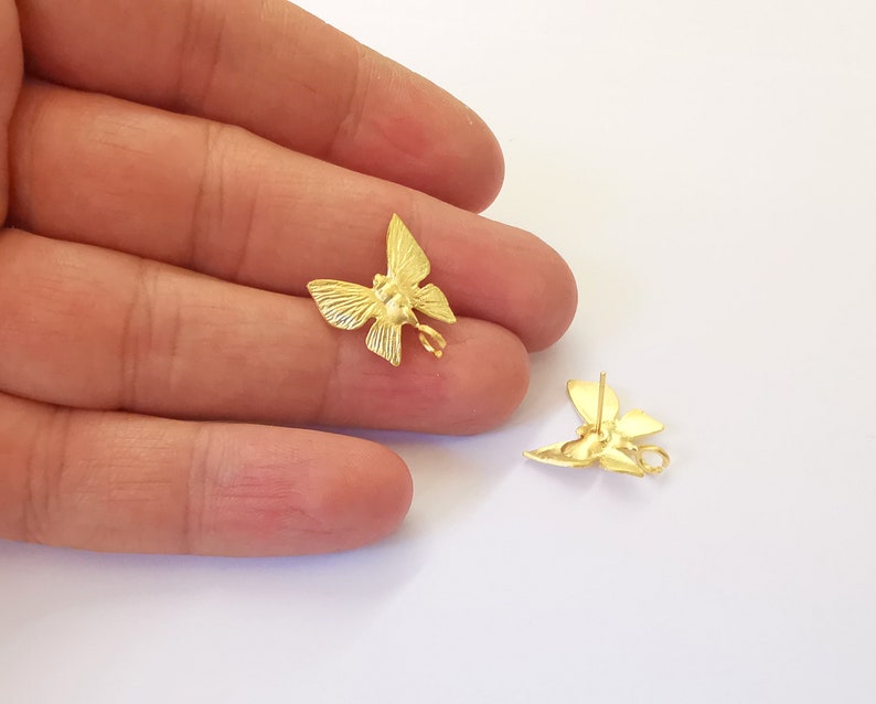Butterfly Earring Stud Base Gold Plated Brass Earring 1 pair (18x17mm) G24911