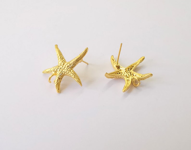 Starfish Earring Stud Base Gold Plated Brass Earring 1 pair (23x23mm) G24884