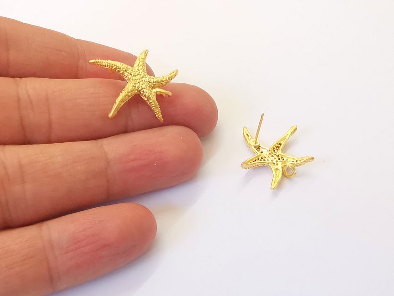 Starfish Earring Stud Base Gold Plated Brass Earring 1 pair (23x23mm) G24884