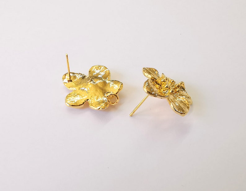 Flower Earring Stud Base Shiny Gold Plated Brass Earring 1 pair (24x21mm) G24912
