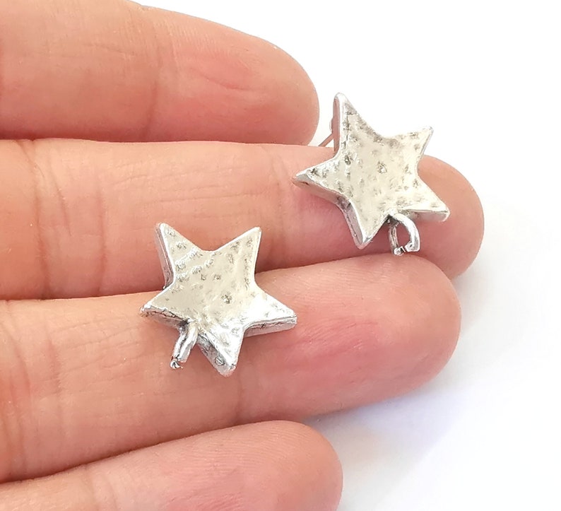 Star Earring Stud Base Earring Posts Antique Silver Plated Brass Earring 1 pair (21x17mm) G24914