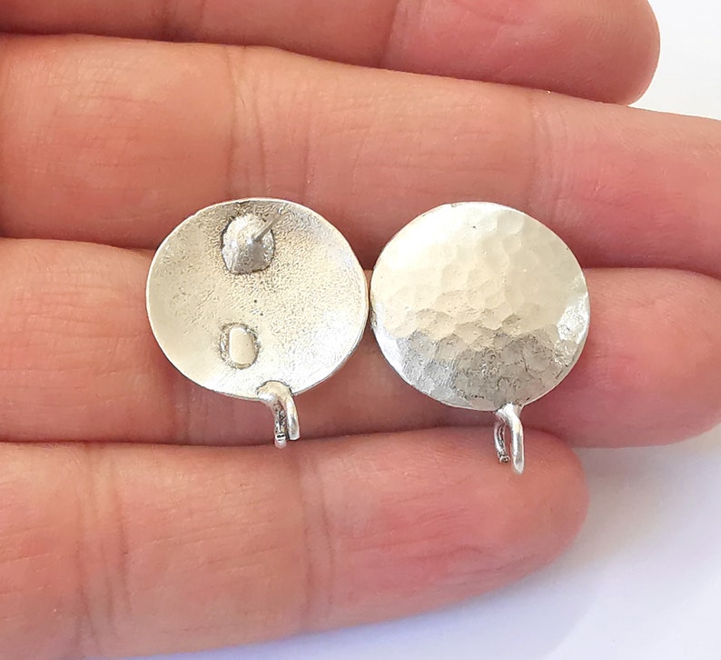 Hammered Round Earring Stud Base Earring Posts Antique Silver Plated Brass Earring 1 pair (25x20mm) G24916