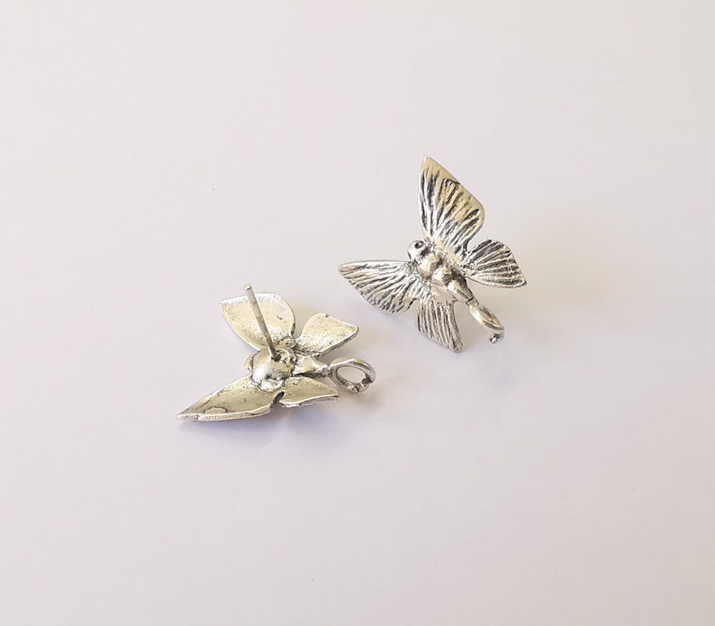 Butterfly Earring Stud Base Earring Posts Antique Silver Plated Brass Earring 1 pair (18x16mm) G24917
