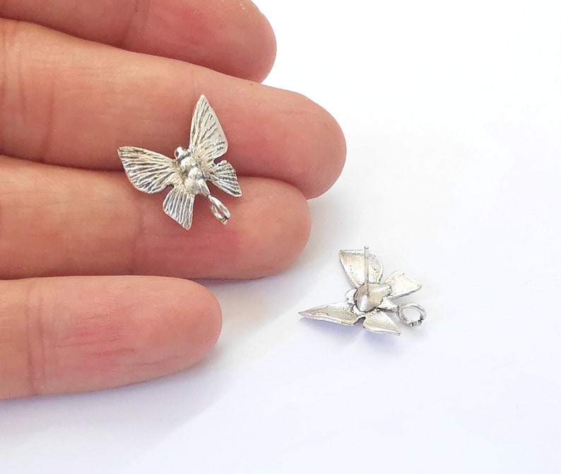 Butterfly Earring Stud Base Earring Posts Antique Silver Plated Brass Earring 1 pair (18x16mm) G24917