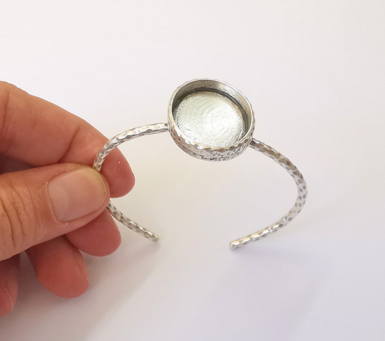 Bracelet Blank Cuff Bezel Resin Bangle inlay Blank Glass Cabochon Base Bezel Hammered Adjustable Antique Silver Bracelet (30x22mm) G24920