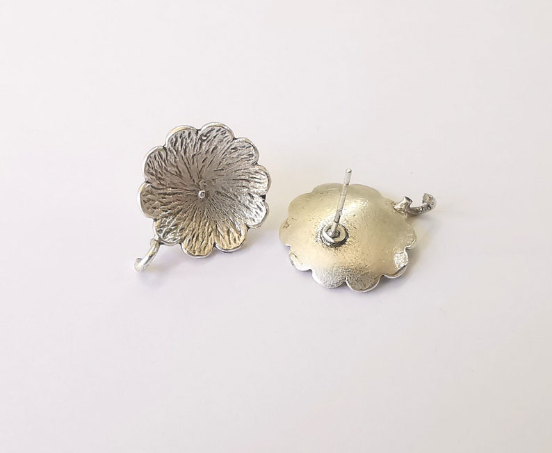 Flower Earring Stud Base Earring Posts Antique Silver Plated Brass Earring 1 pair (23x18mm) G24922
