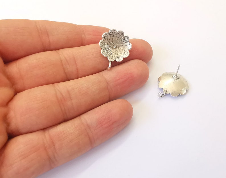 Flower Earring Stud Base Earring Posts Antique Silver Plated Brass Earring 1 pair (23x18mm) G24922