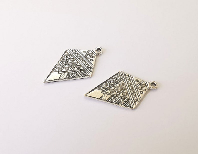 2 Dangle Boho Pendant Ethnic Tribal Charms Rustic Charms Antique Silver Plated Charms (41x23mm) G24926