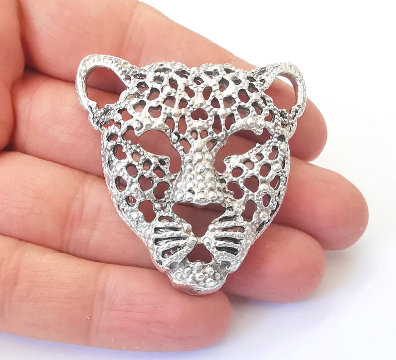 Tiger Pendant Antique Silver Plated Pendant (50x49mm) G24932