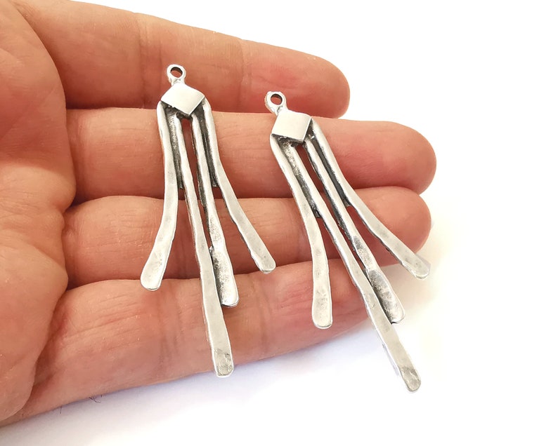 2 Silver charms Antique silver plated charms (69x27mm) G24933