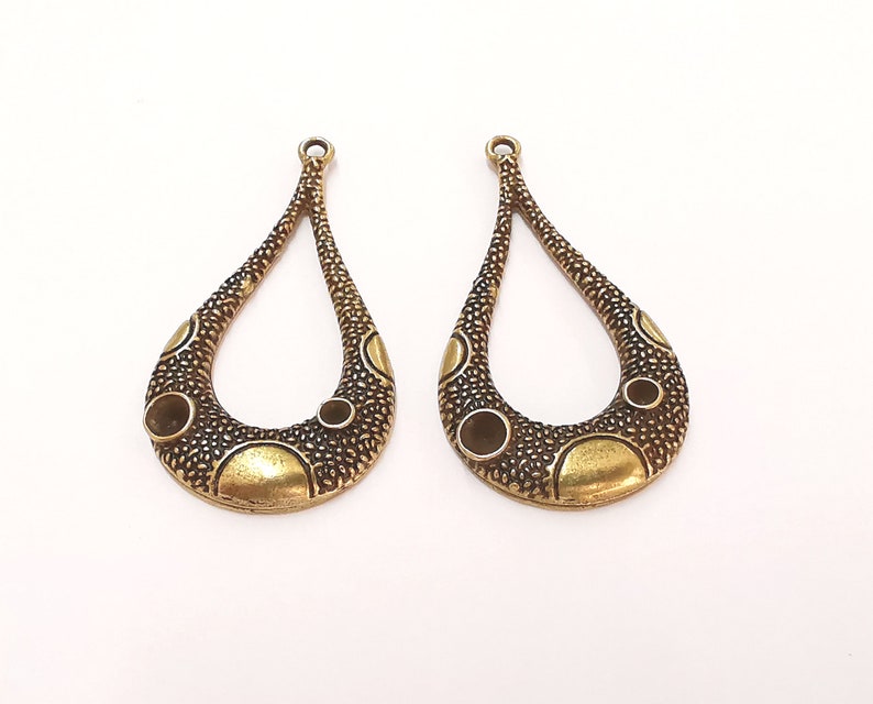 2 Drop charms Antique bronze plated charms (49x27mm) G25028